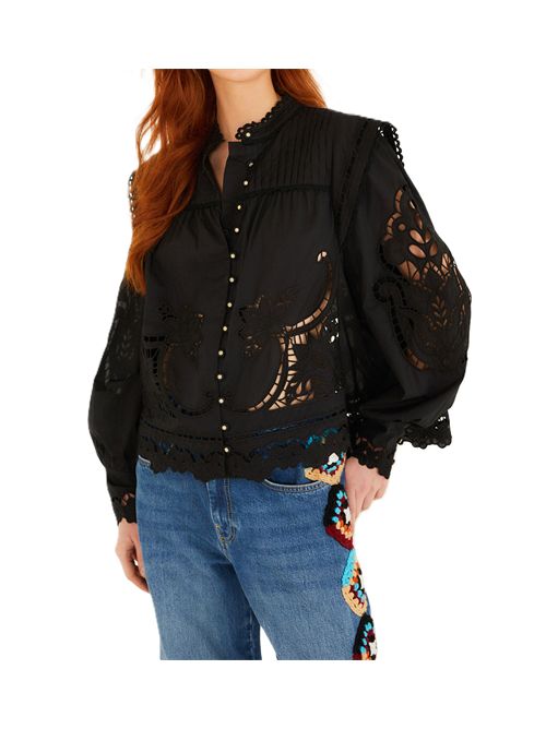 Richelieu Puff Sleeve Organic Cotton Blouse Farm Rio FARM Rio | 351180L0002 BLACK